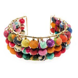 Fair Trade Triple Stack Bracelet Upcycled Kantha Fabric Beads Boho Cuff Handmade